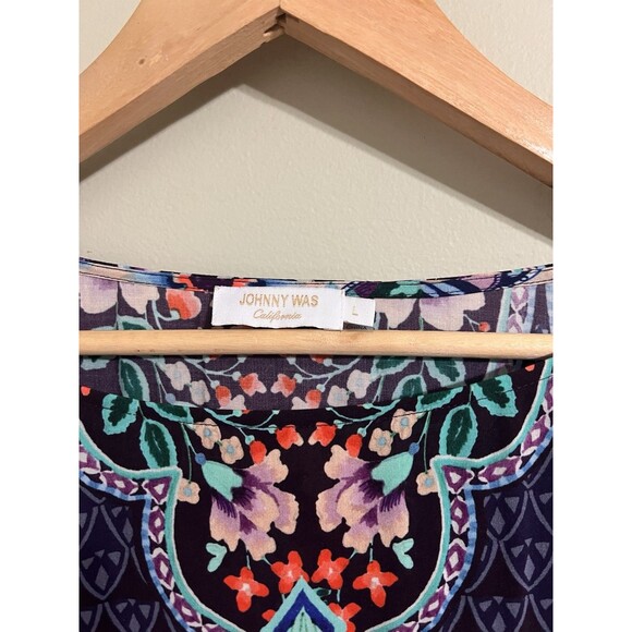 Johnny Was Saba Tunic Dress Coverup Purple Floral Fringe Kaftan Boho Chic size L - Picture 5 of 10